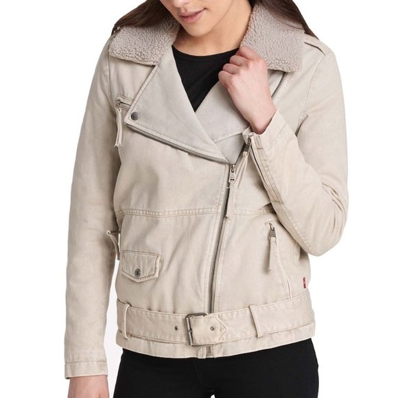 Levi's Faux Shearling Trim Denim Khaki Jacket